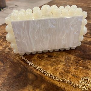 White pearl bridal clutch box purse
